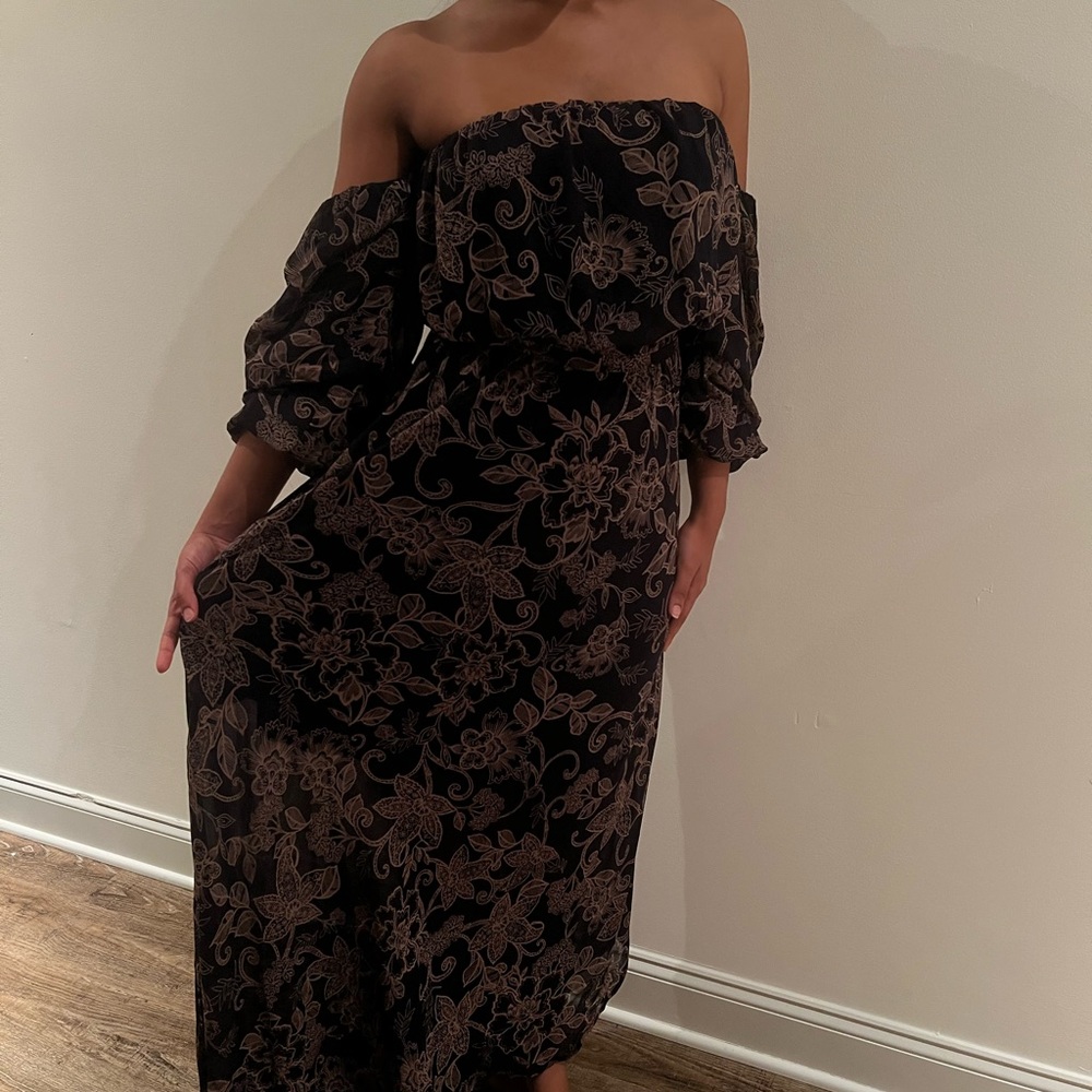 Elegant Black Floral Off-Shoulder Dress